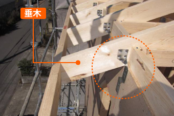 垂木を母屋に固定している様子外部