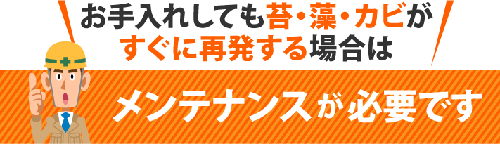 お手入れしても苔・藻・カビがすぐに再発する場合はメンテナンスが必要です