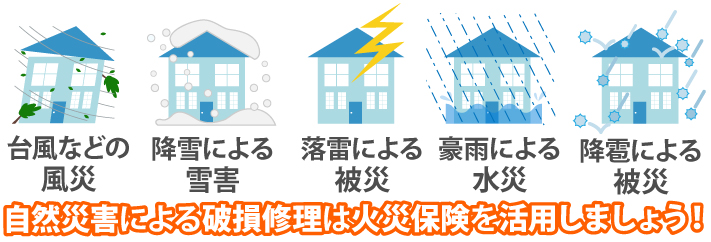 自然災害による破損修理は火災保険を活用しましょう！