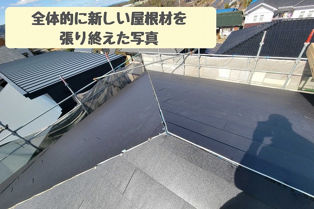 張り終えた屋根の確認
