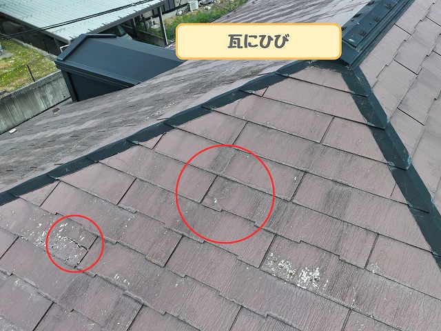 屋根材のひび確認