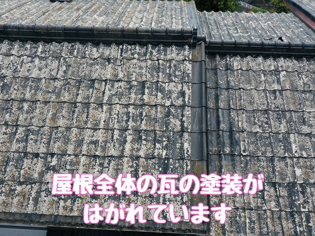 劣化した瓦屋根近景