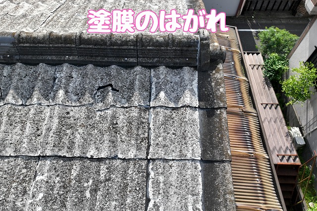 塗膜のはがれ（棟付近）