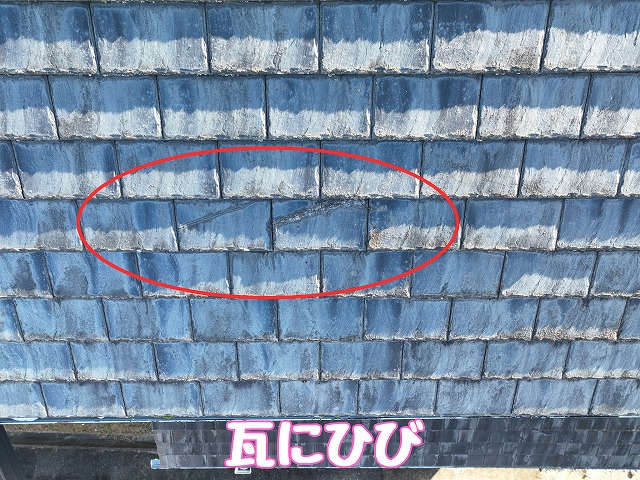 瓦の亀裂の拡大写真