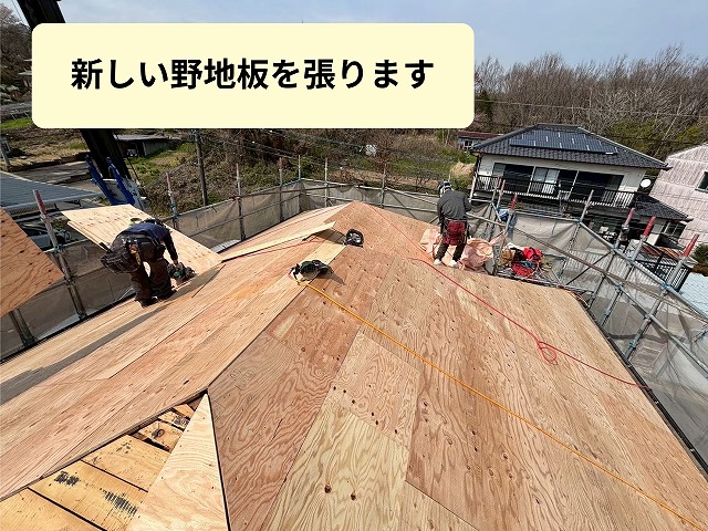 新しい野地板の施工