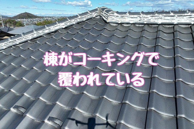多治見市西坂町　棟がコーキングでおおわれている
