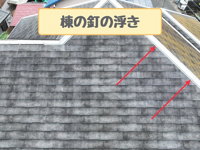 棟板金の釘浮き