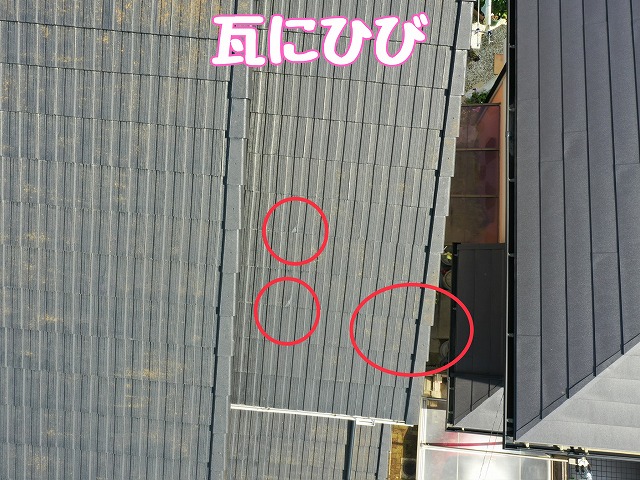 複数箇所の瓦ひび