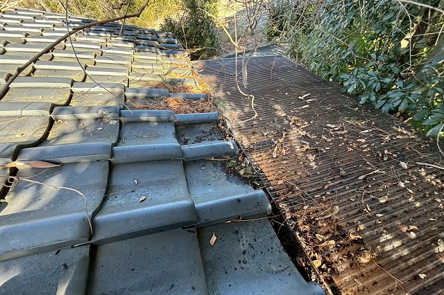 多治見市虎渓山　雨樋に枯れ葉