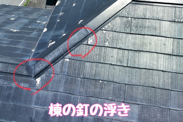 多治見市大針町　棟の釘の浮き