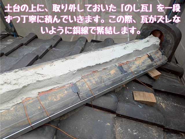 銅線で緊結したのし瓦