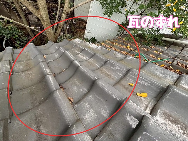 ずれた瓦の調査状況
