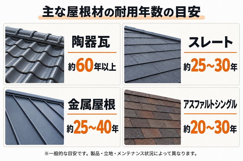 屋根材耐用年数目安