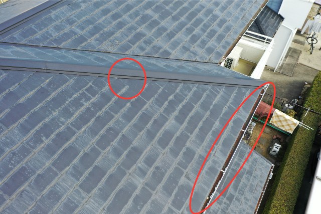 多治見市脇之島町　瓦にひび、雨樋劣化