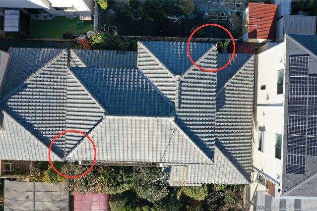 春日井市でドローン屋根調査｜漆喰のはがれと瓦のズレ、谷板金の劣化も発見！