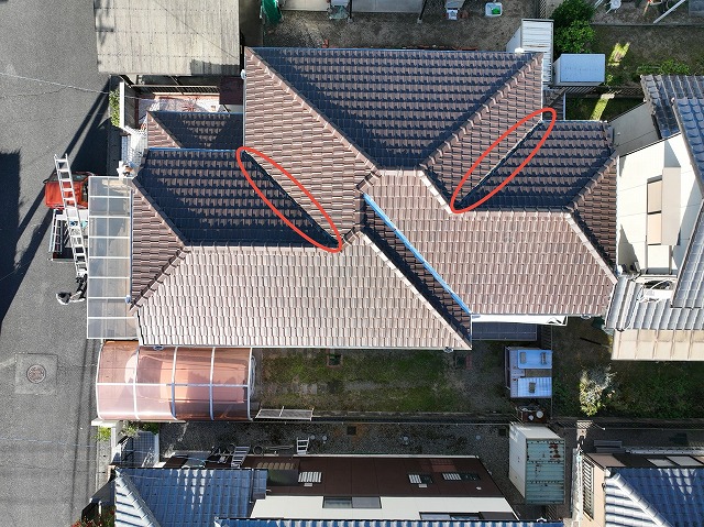 可児市光陽台　上から見た屋根の写真