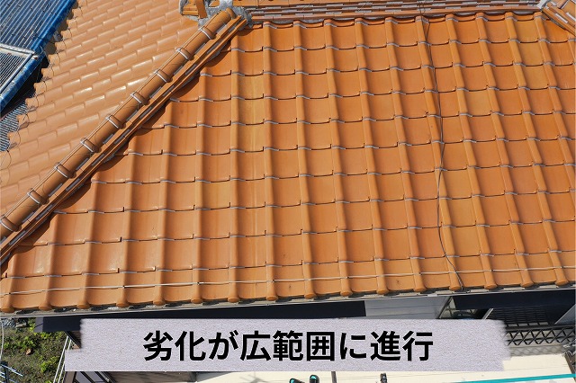 屋根全体に広がる瓦の色ムラと防水性能低下のサイン