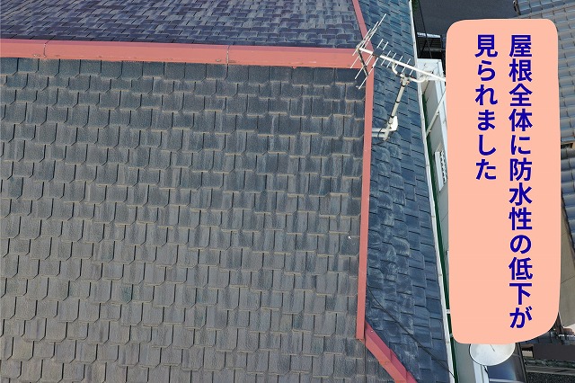 表面の色あせが進み、防水性が低下している様子