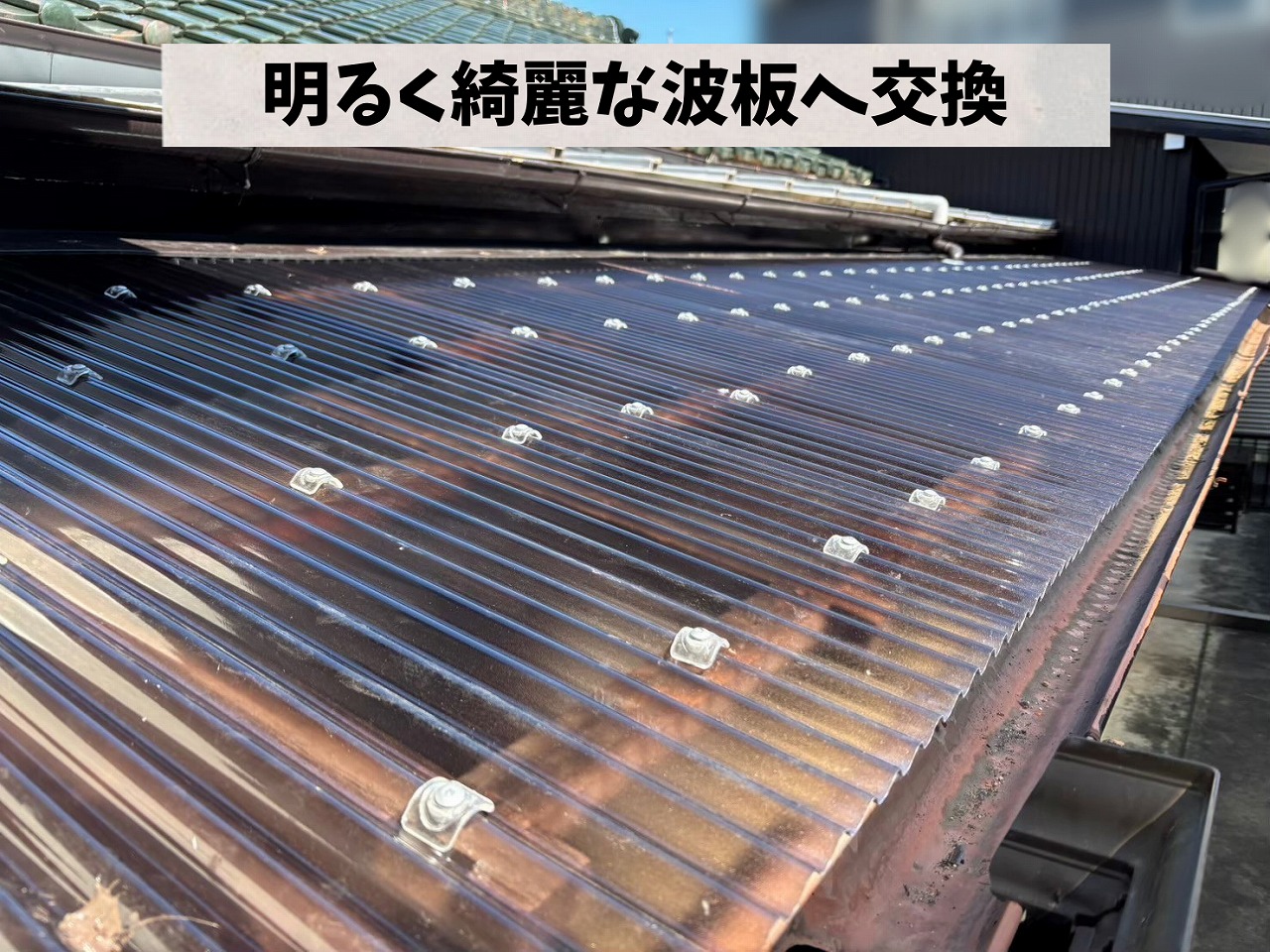 新しいポリカ波板施工後の様子