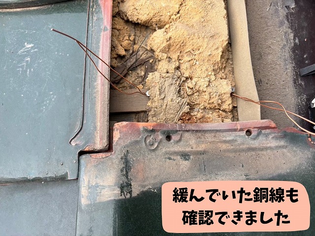 固定している銅線が緩み、内部の土が見えている状態の写真