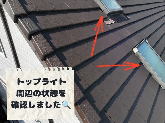 トップライト周辺を含む屋根全体の様子