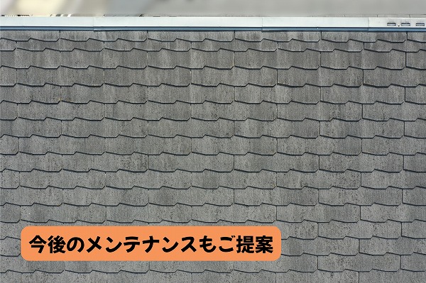 美濃加茂市の住宅のスレート屋根と棟板金の状態を確認した様子