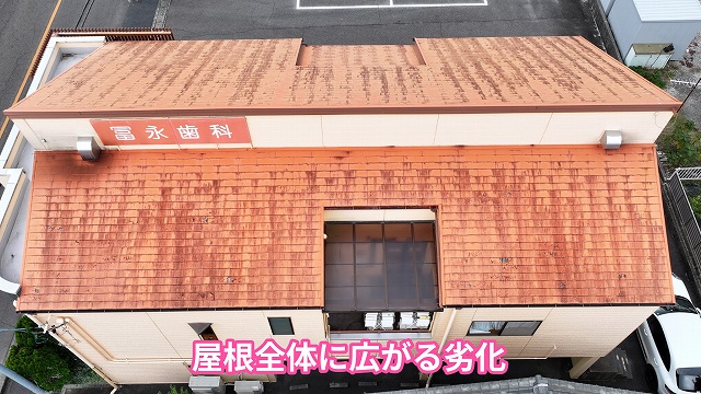 可児市にて別方向から確認した屋根全体の劣化状況
