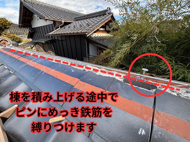 可児市御嵩町にて門の葺き替え工事 めっき鉄筋の様子