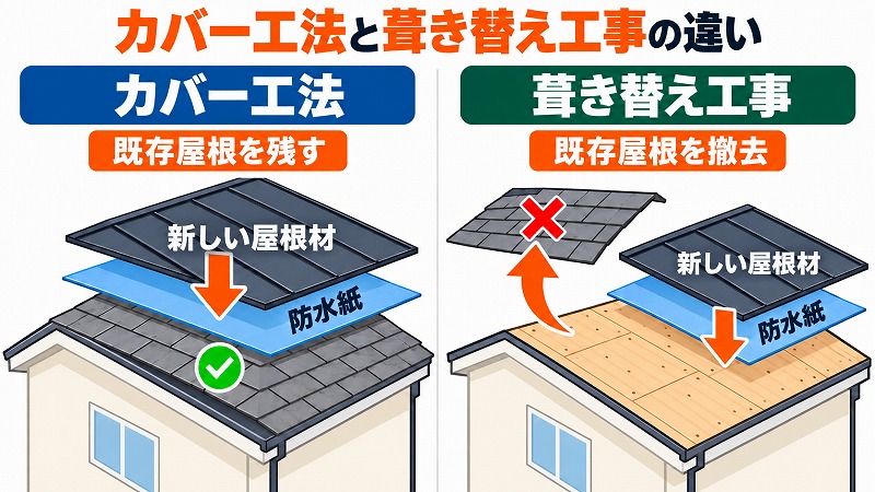 屋根カバー工法と葺き替えの違い