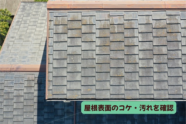 美濃加茂市のスレート屋根に見られるコケや藻などの付着