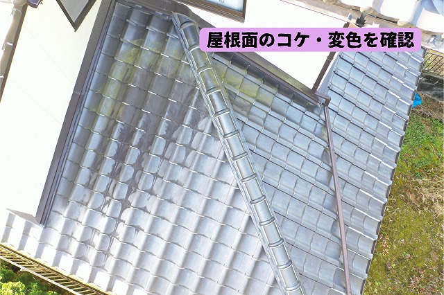 美濃加茂市の瓦屋根で確認した屋根面のコケや変色