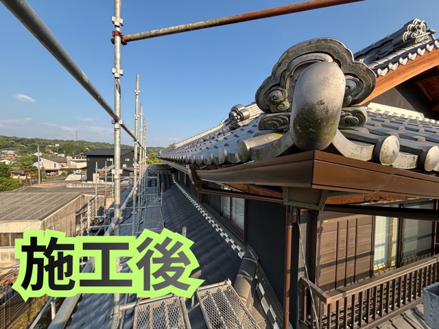 多治見市大薮町にて雨樋交換工事が完了した様子