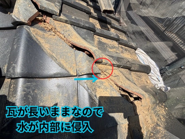 可児市にて隅棟の雨漏り原因確認の様子