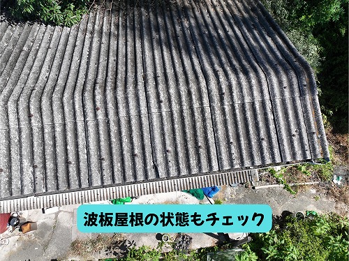 美濃加茂市の住宅にある波板屋根の表面の状態を確認