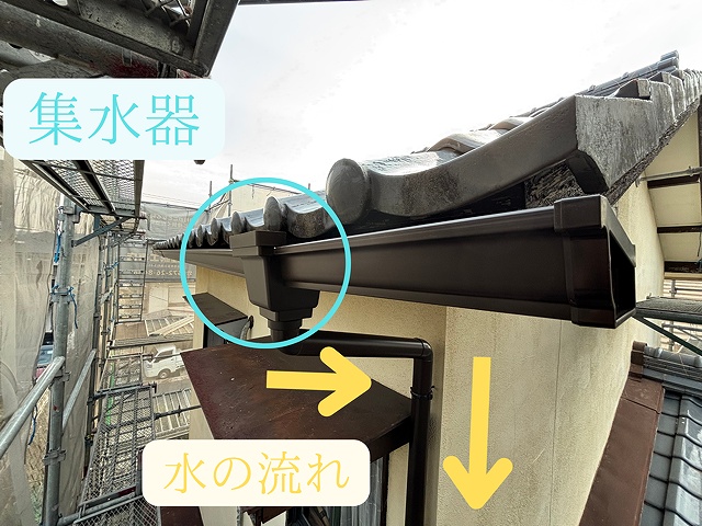 集水器、縦樋の取り付け