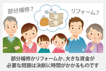 部分補修かリフォームか、大きな資金が必要な問題は決断に時間がかかるものです